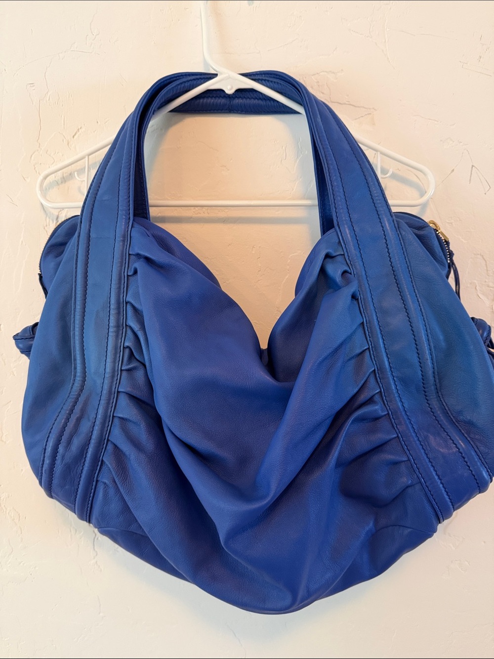 Sergio Rossi Made in Italy Real Leather Blue Slouchy Hobo Tote Shoulder Bag